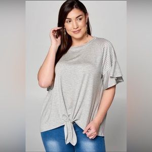 PS-T30-Plus Size Stripe Shoulder Top